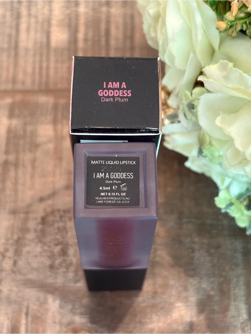 New REALHER Matte LIQUID LIPSTICK in I AM A GODDESS {Dark Plum}